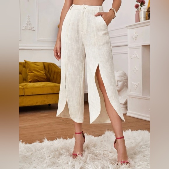 SHEIN Pants - Slit Hem Wide Leg Tweed Pants